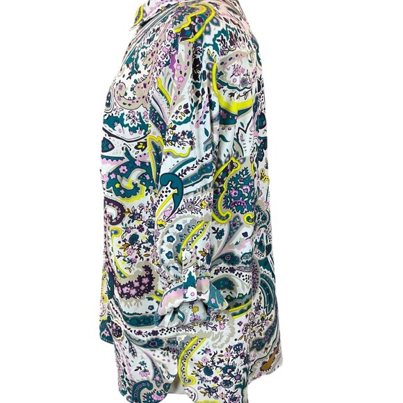 Talbots Roll-Tab Sleeves Hidden Front Button Placket Floral Paisley Blouse X - Picture 3 of 8